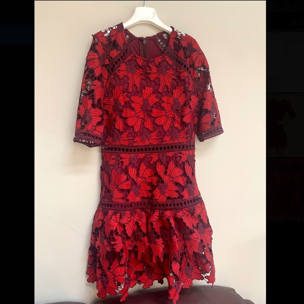 Lace Red Ruffle Dress - Picture 7 of 7